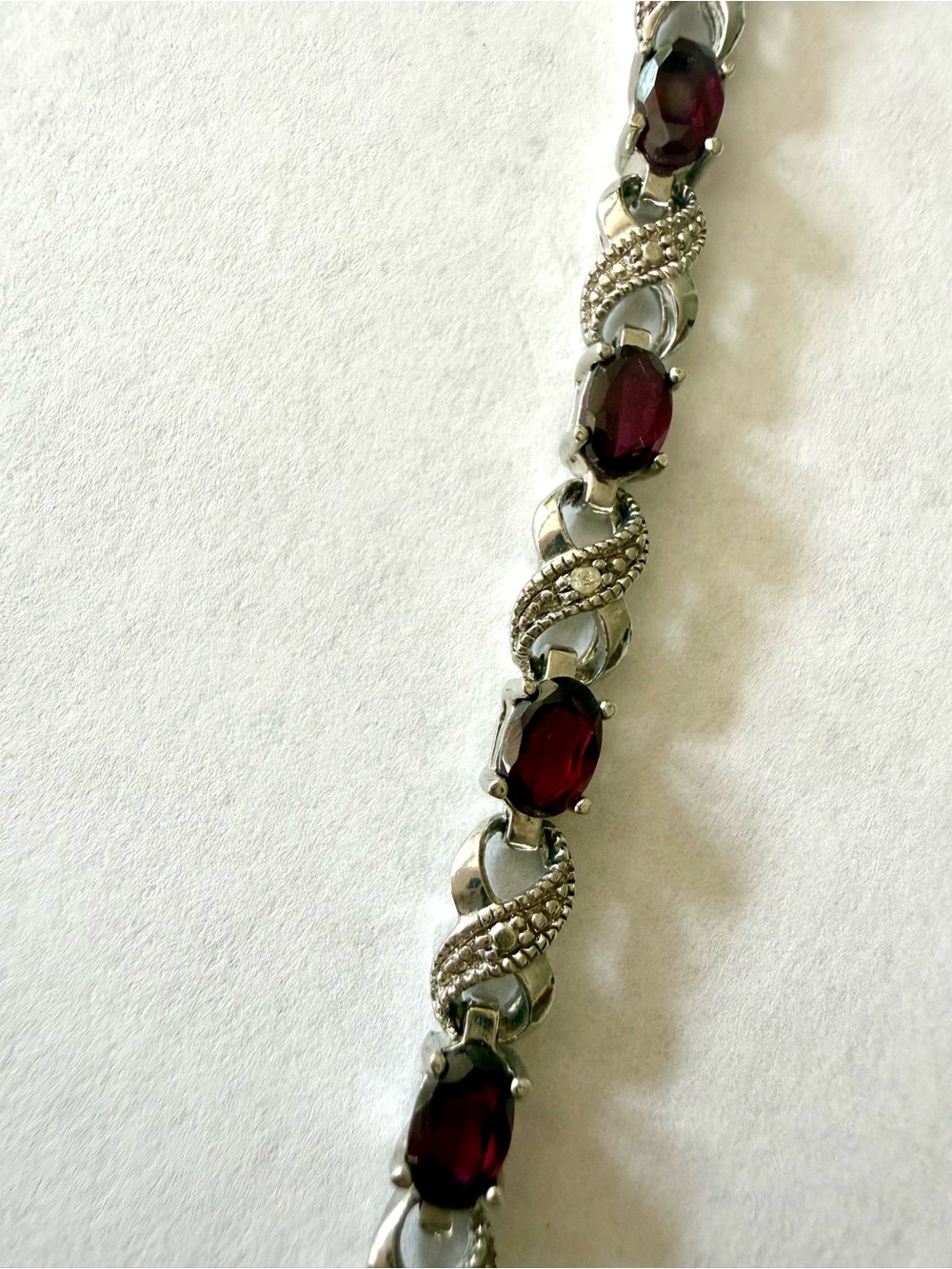 Vintage tennis bracelet Oval Cut Garnets Infinity CZ 925 Sterling Silver